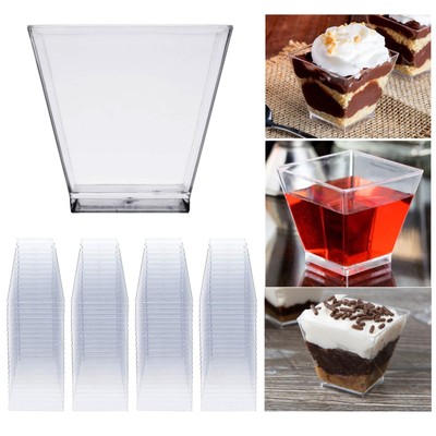 Amosfun 10 Pezzi Tazze di Plastica da Dessert Piazza Piccola Mousse Mini Trasparente Oz Shot 80 Ml Mini Tazze da Dessert Elegante Trasparente Tazza Inclinata Antipasto Budino di Gelatina 