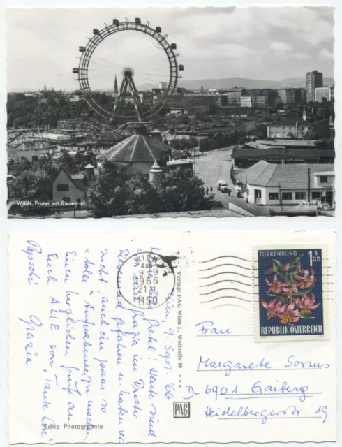 37671 - Vienna - Prater with Ferris wheel - real photo postcard, run 9.9.1966