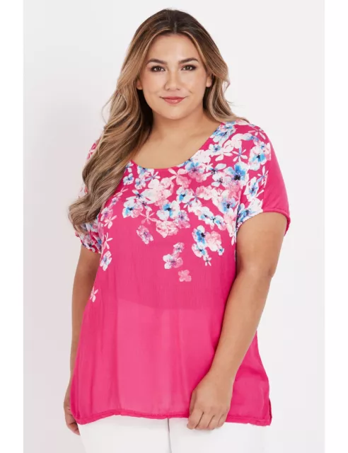 BeMe - Plus Size - Womens Tops -  Cap Sleeve Floral Neck Top