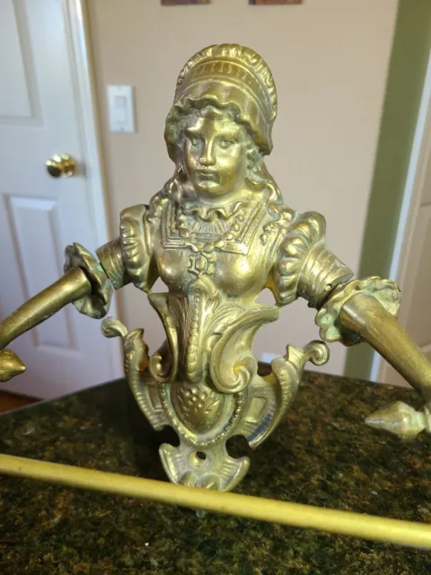 Victorian French BRASS Figural Provincial Woman Wall hanging Towel Holder EUC