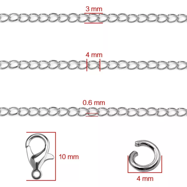 33FT NECKLACE EXTENDER Chain 3mm Silver Stainless Steel Curb Link Chain ...