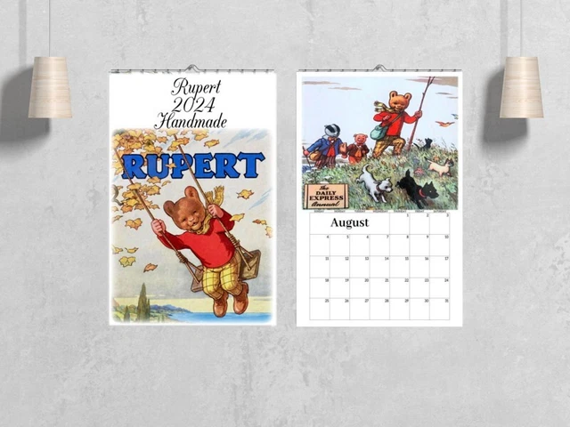 RUPERT BEAR CALENDAR 2024 - Handmade Vintage Design - Unique Rupert