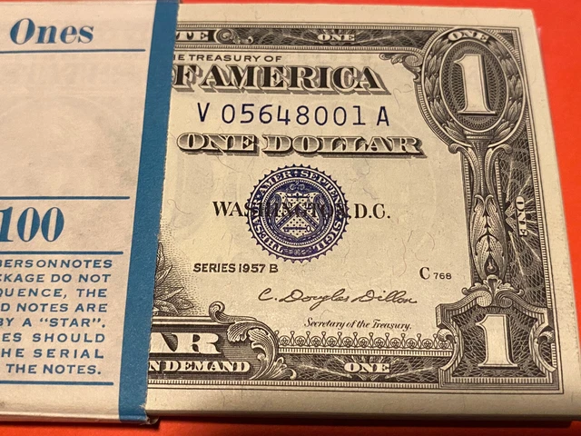 ⭐️One (1) $1 SILVER CERTIFICATE 1957B VERY RARE GEM UNCIR CONSECUTIVE BILLS⭐️