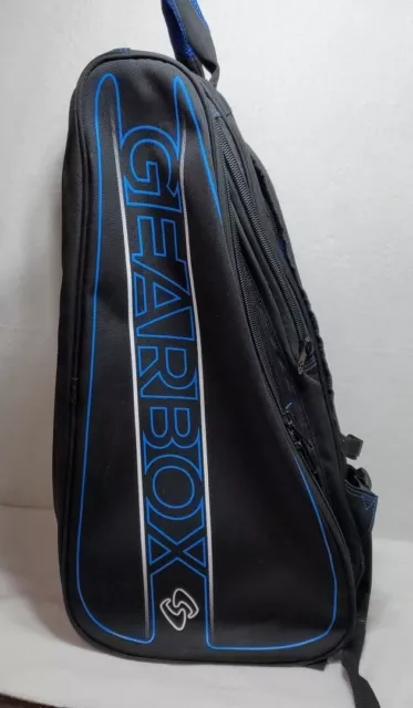 Gearbox Racquetball Backpack Duffle Bag Tote Sports Zips Black Blue Logo