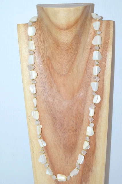 Collier Sautoir Fantaisie Ancien En Nacre Et Pierres Turquoise - Occasion - Style Vintage