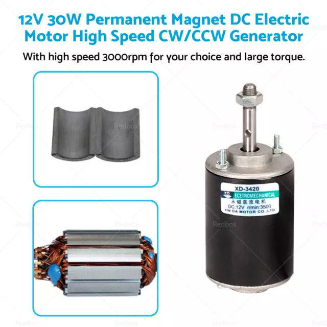 Permanent Magnet DC Electric Motor  12V 30W High Speed CW/CCW Generator