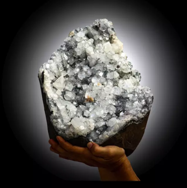 Large 380MM Natural Cave Geode Blue Chalcedony Diamond Apophyllite Cluster