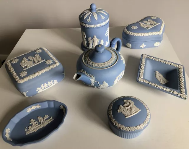 Job lot collection of 9 pieces Blue Jasper Ware Jasperware - mostly Wedgwood