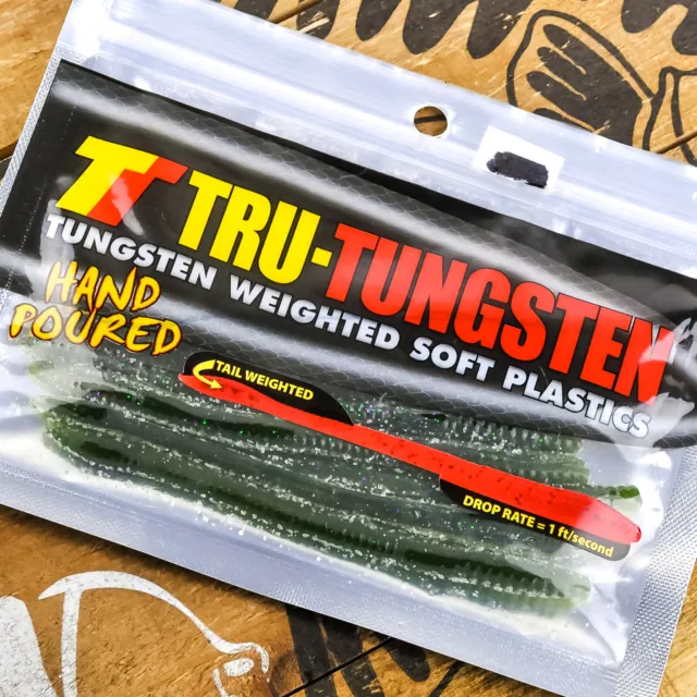TRU TUNGSTEN Dart Reverse Tail Weighted Finesse Worm 5" 8ct WATERMELON PURPLE FL