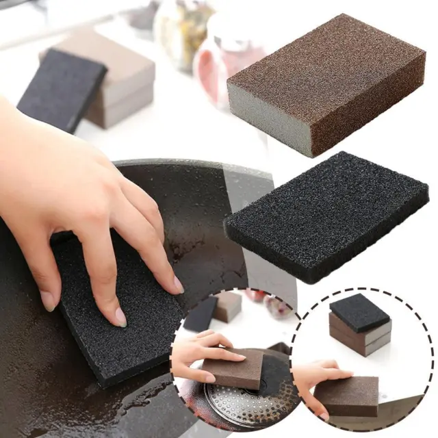 2pcs Emery Sponge Kitchen Pot Brush with Handle, Rust Cleaning Tool Sink  Pot Dish Scrubber Bathroom Decontamination Cleaning Brush (A)