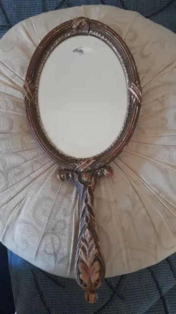 FACE A MAIN, MIROIR ANCIEN en Bois,  Miroir  bizoté