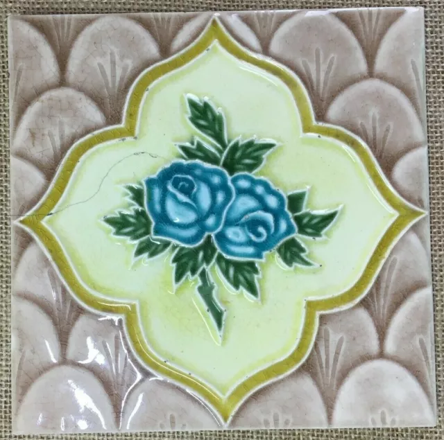 Collectible Antique art nouveau vintage majolica tile c1900 6 x 6 Inch Japan