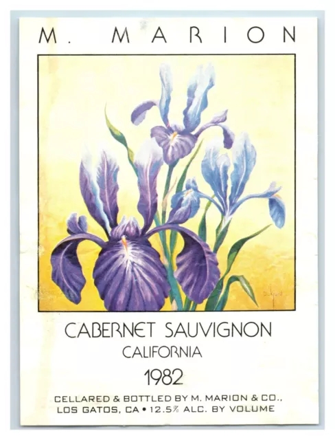 1982 M. Marion Cabernet Sauvignon Los Gatos California Wine Label Original S8