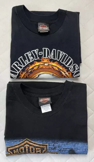 Harley Davidson Short Sleeve Shirts Black Men's Medium Lot of 2 Skull Logo