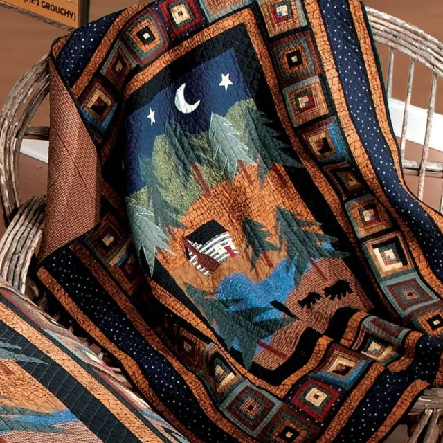 Donna Sharp Midnight Bear Quilted Throw Blanket Wall Cotton 50" x 60" Lodge Blue