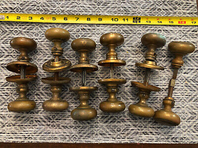 Lot of 12 Brass Door Knobs Old Vintage Antique With 10 Same Escutcheons Handles