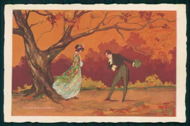 Artist Signed Corbella Romantic Couple Art Deco Degami serie 869 postcard TC3372