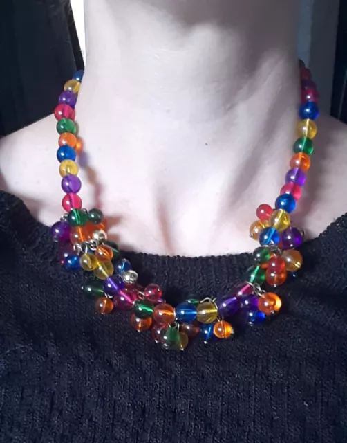 Collier Ras Du Cou Perles Multicolores  Vintage