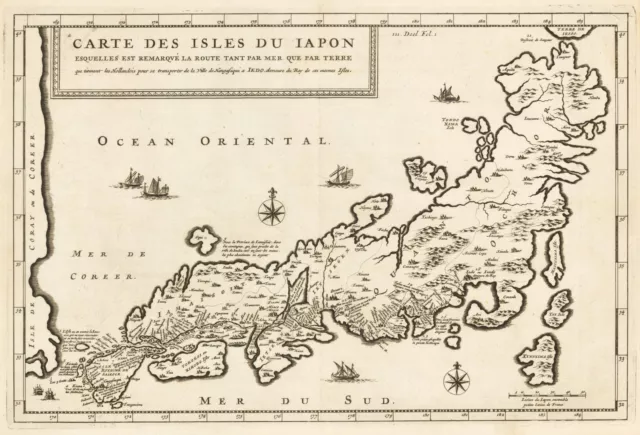 Antique Map of Japan and outlying islands by Jean Baptiste Tavernier, 1692
