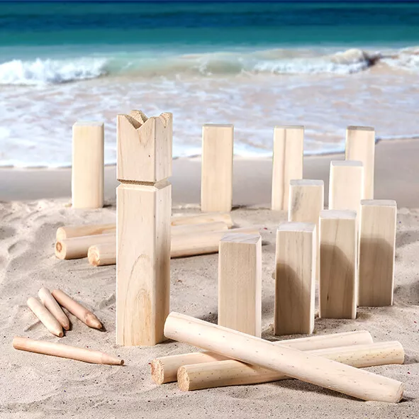 Strand - Kubb Holz Kubb Holzkubb Holzspiel Strandholzspiel Holzspiel im Netz neu