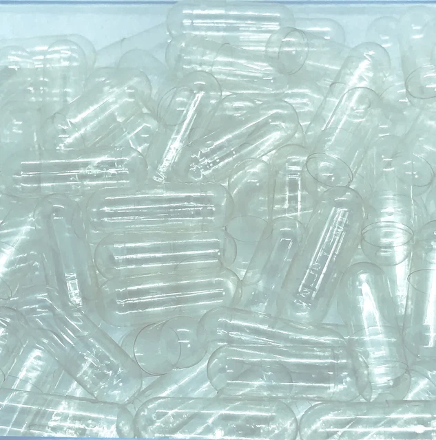 100 cápsulas de gelatina transparente vacías talla 0# densidad de polvo de relleno (300-500 mg)