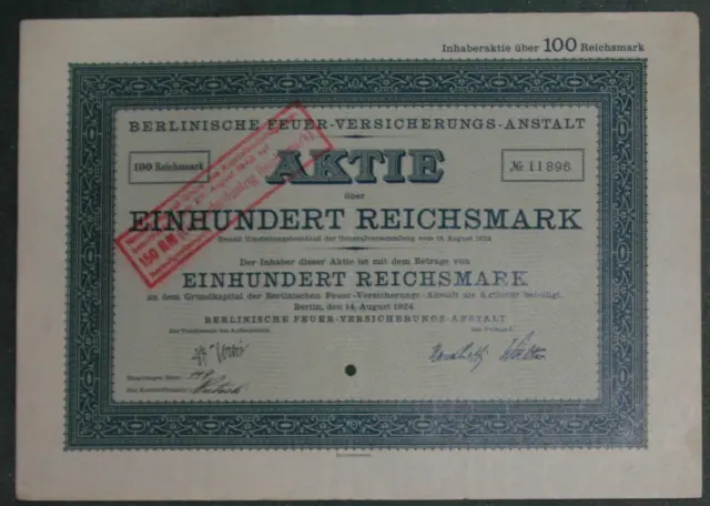 Berlinische Feuer-Versicherungs-Anstalt 1924 100 RM