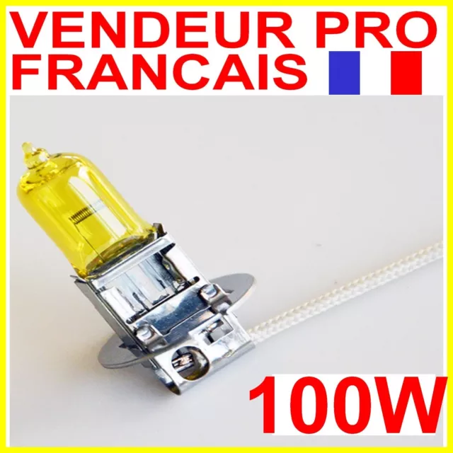 AMPOULE LAMPE H3 100W JAUNE YELLOW 3000K HALOGENE POUR FEU PHARE XENON 12V PK22s