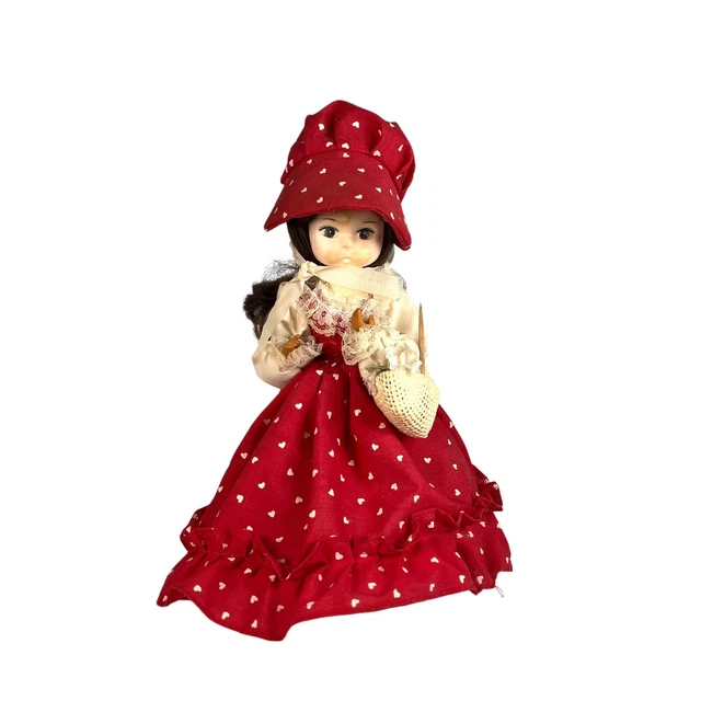 Vintage Bradley Big Eye Doll 1970's Red Polka Dot Brunette Southern Belle 9"