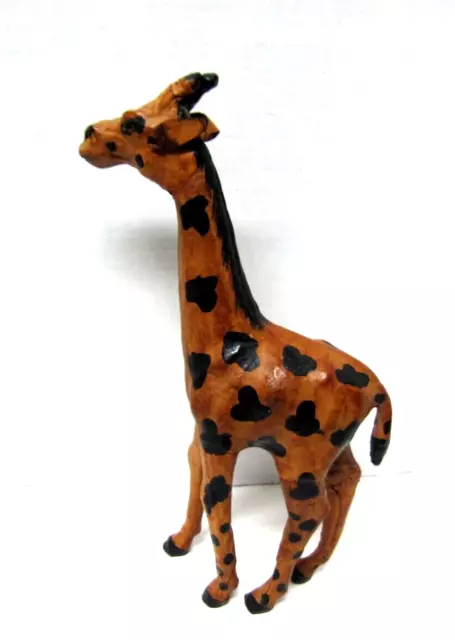 Vintage Leather Wrapped Giraffe Statue Figurine 12" Tall Handmade Wild Animals