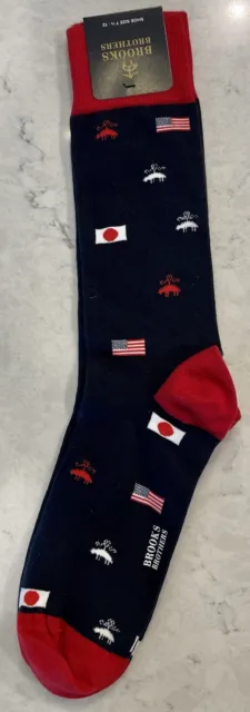 NWT Brooks Brothers Men's Socks Japan + US Flags Shoe 7.5-12 Cotton (1 Pair)