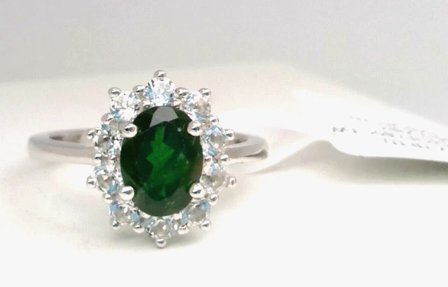 2Cttw Ct Real Genuine Green Diopside! Sterling Silver Rhodium Plated Size 7 Jtv