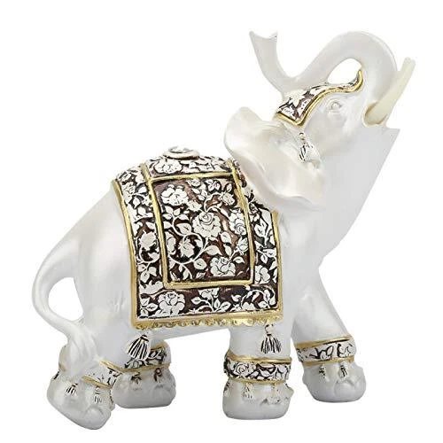 Oumefar Elephant Decor, Resin White Elephant Statue Brings Good Luck Pure
