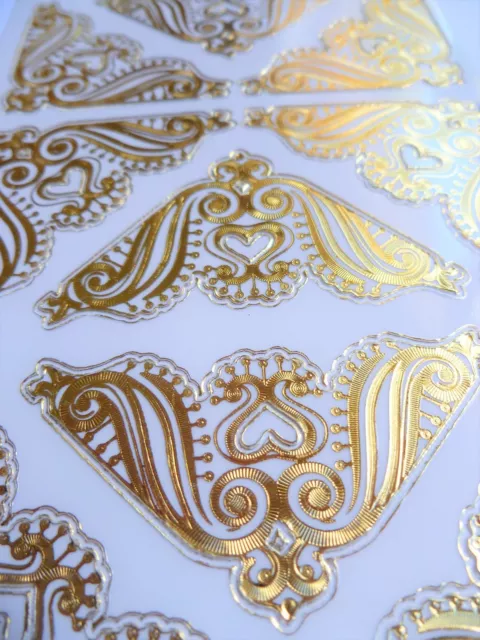 EMBOSSED HEART CORNERS Peel Off Stickers Gold or Silver on Clear Sticker 2