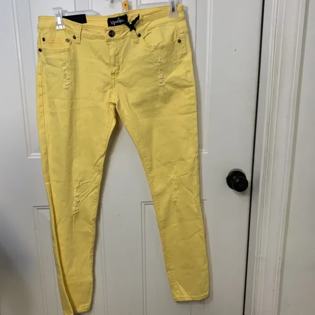 Nostic Womens Yellow Distressed 5 Pocket Jeans Size 13/14