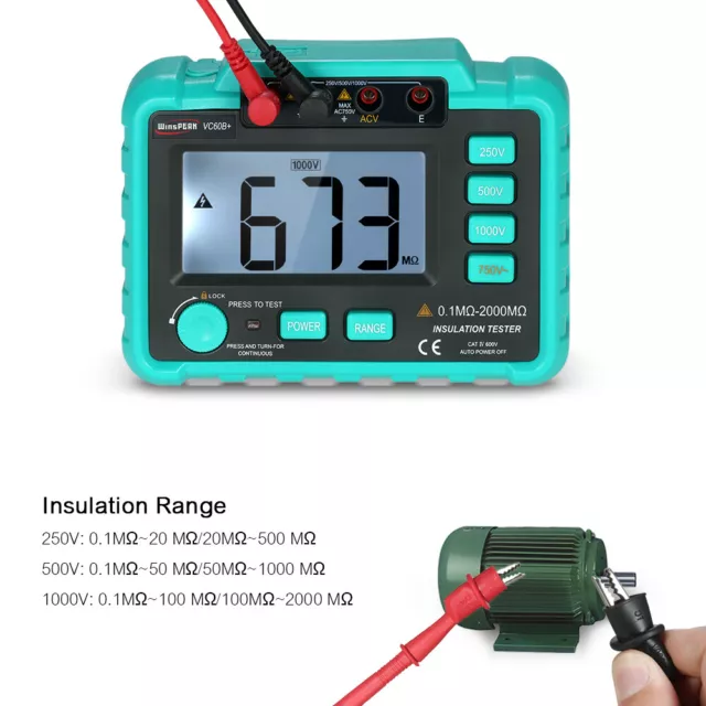 VC60B Insulation Resistance Tester Megger MegOhm Meter 250V 500V 1000V System