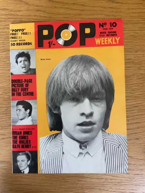 Pop Weekly Magazine No 10 October 1964 BRIAN JONES BEATLES BILLY FURY KINKS