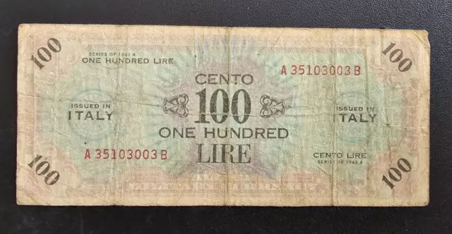 Banconota 100 Lire AM Occupazione Americana Anno 1943 Bilingue