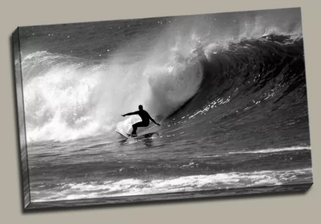 Black & White Sea Wave Surfing Framed Canvas Print Wall Art Surf prints photo