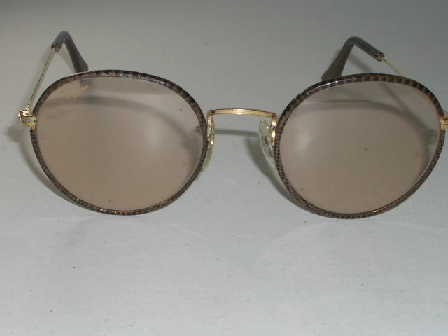 50[]21mm B&L RAY-BAN BROWN PHOTOCHROMIC ROUND LEATHERS AVIATOR SUNGLASSES MINT