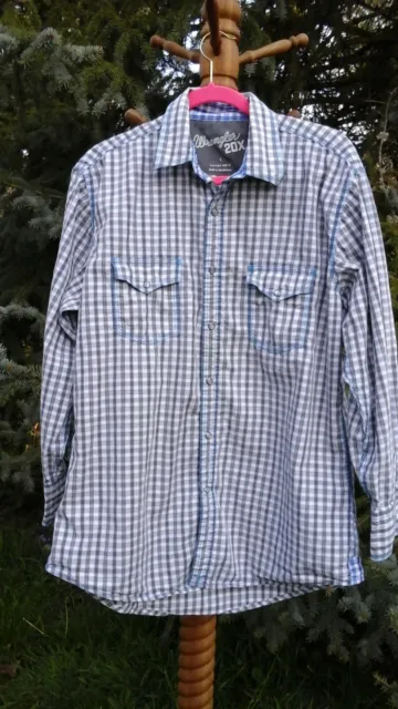 VTG Wrangler 20X Western Cowboy Gray Checkered RETRO Shirt Mens Sz L Pearl Snap