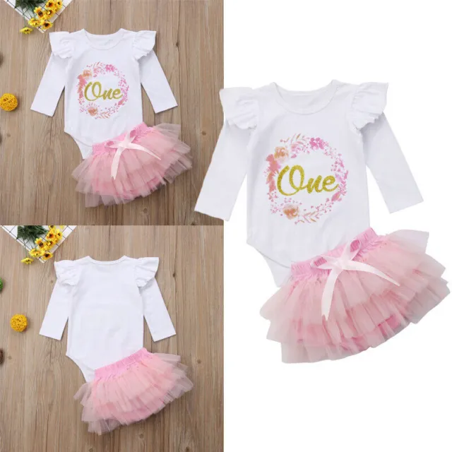 Baby Girl 1st Birthday Outfit One Year Party Cake Smash Tutu Skirt Clothes Set