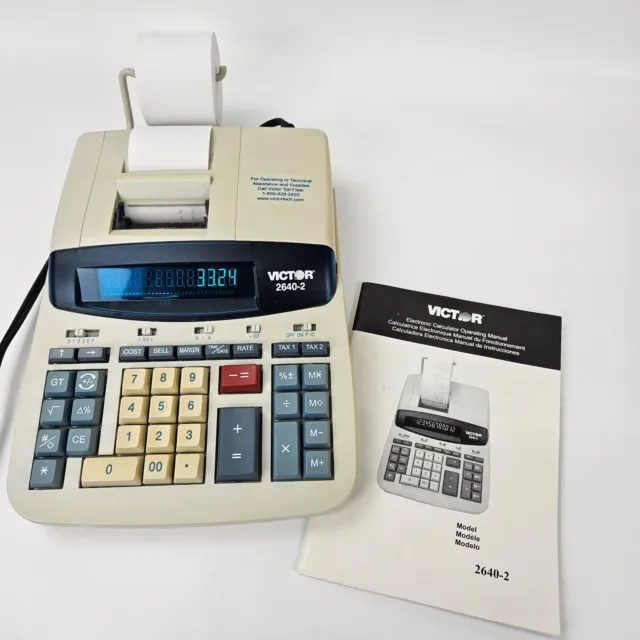 Vintage Victor 2640 - 2 Color Print Calculator Adding Machine w/ Manual - Tested