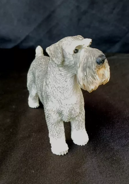 Resin Schnauzer Dog Figurine Statue 4"x 4" Gray and White