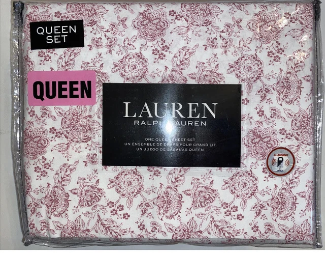 Ralph Lauren Queen Sheet Set Cottage French Country Toile Floral White Red 4 Pc Ralph Lauren Queen Sheet Set Cottage French Country Toile Floral White Red 4 Pc