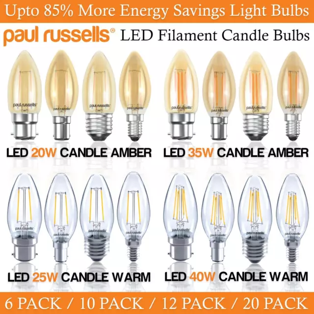 LED Candle Bulbs Filament Light Amber Warm White Bayonet Edison Screw Bulbs 240V