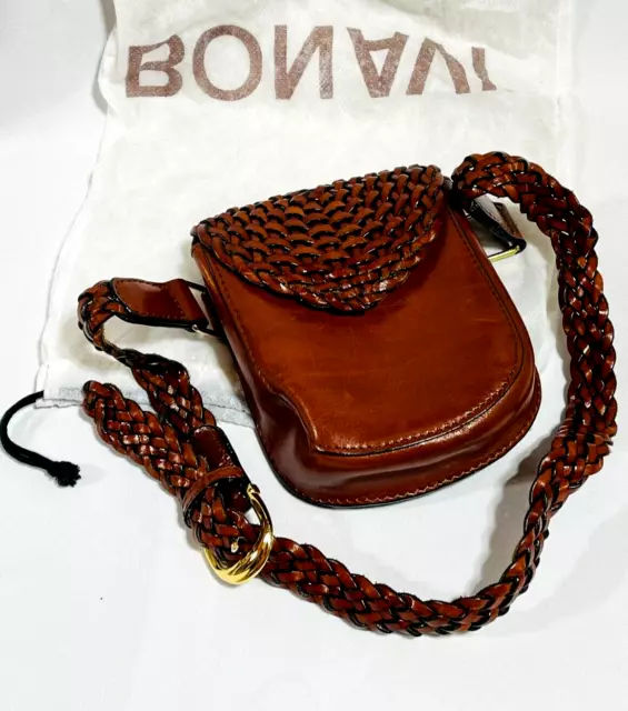 Bonavi Hand Made Genuine Leather Woven Belt Waist Bag w Dust Cover Hands Free