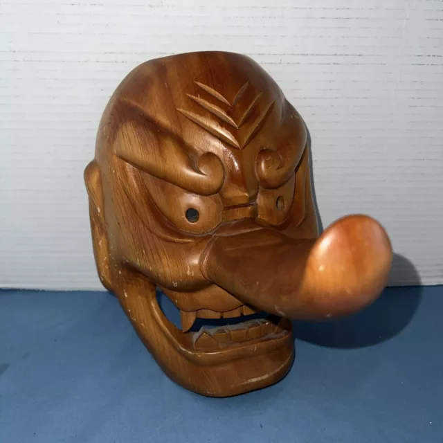 Japanese wooden Tengu mask Kagura Noh mask Japan Antique Vintage