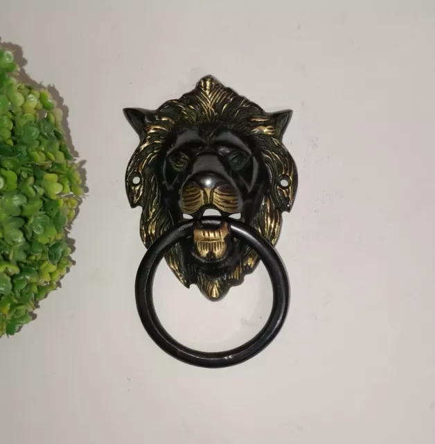Laiton Leo Tête Forme Porte Heurtoir Féroce Animal Fouet Bague Extracteur HK559