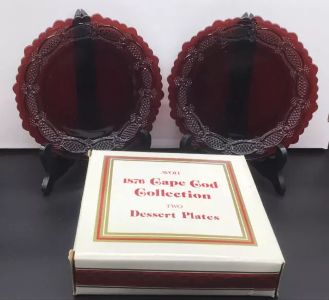 AVON 1876 Cape Cod Collection, Ruby Red Dessert Plates, Set of 2