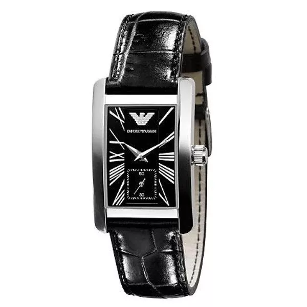 Emporio Armani 25mm Silver Stainless Steel Case with Black Leather Strap...